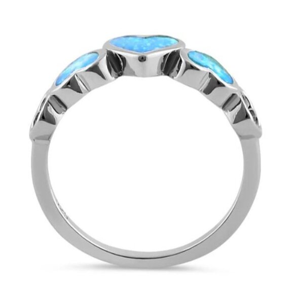 925 STERLING SILVER Lab Created Blue Lavender Fire Opal Hears Ring - Picture 13 of 14